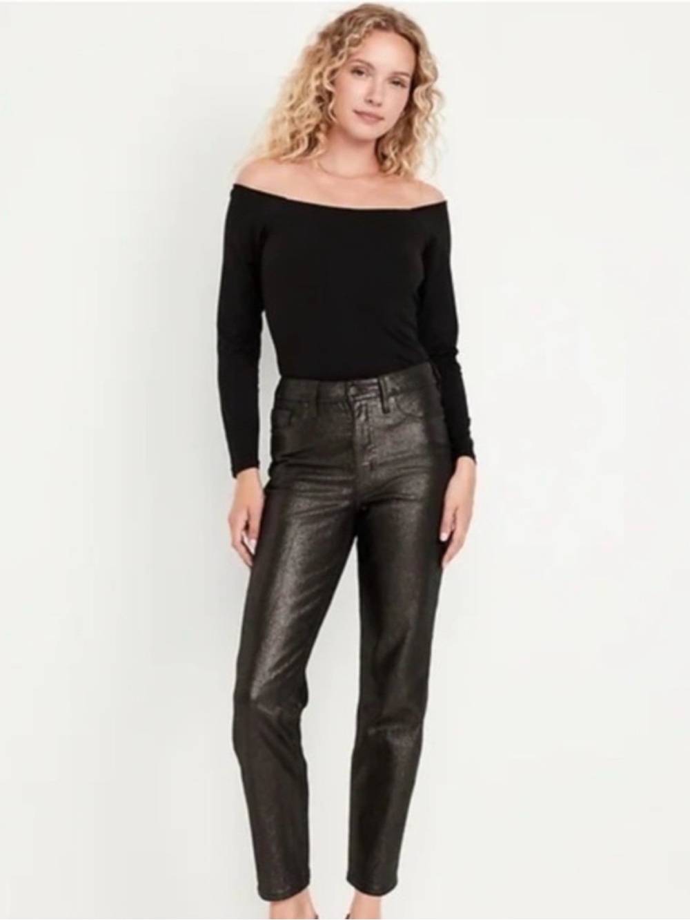 Old Navy Size 8 High Rise O.G. Metallic black shine ankle jeans